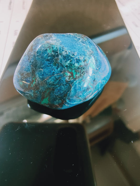 1 Chrysocolle Shattuckite de Namibie - Pierre roulée - Qualité AA - Environ 40 mm