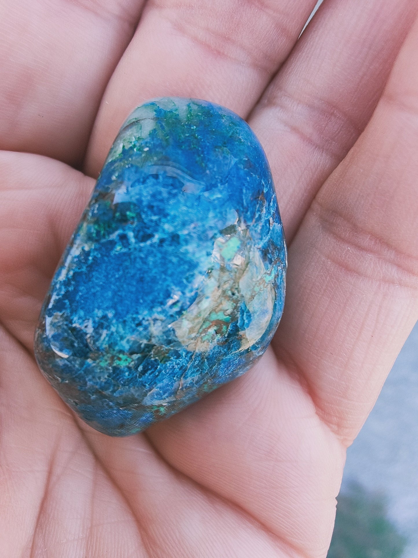 1 Chrysocolle Shattuckite de Namibie - Pierre roulée - Qualité AA - Environ 40 mm