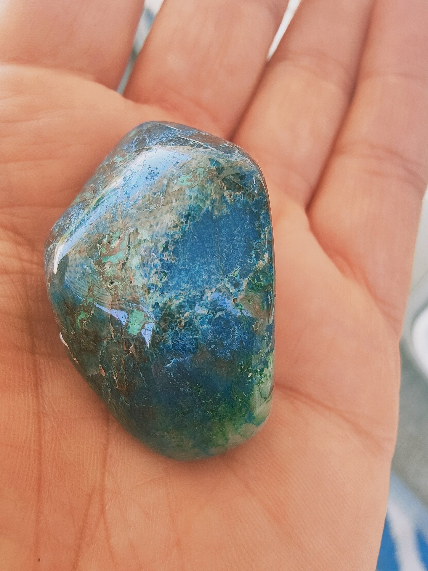 1 Chrysocolle Shattuckite de Namibie - Pierre roulée - Qualité AA - Environ 40 mm