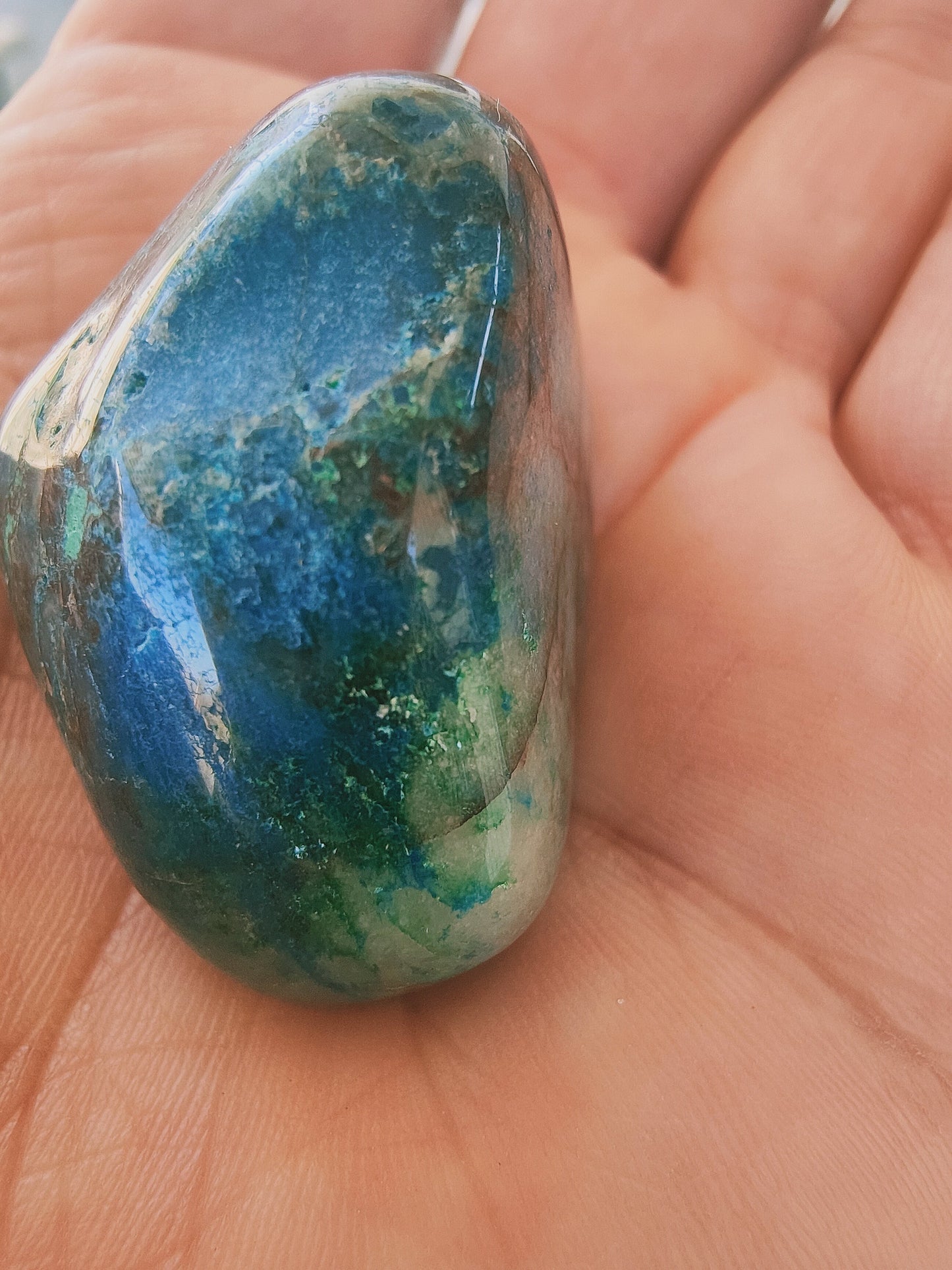 1 Chrysocolle Shattuckite de Namibie - Pierre roulée - Qualité AA - Environ 40 mm