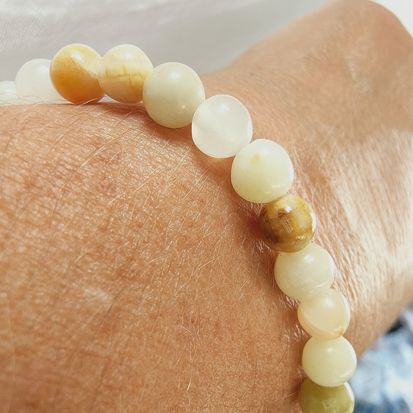 Bracelet en Aragonite du Pérou - perles de 6 mm - Qualité 💎 💎💎