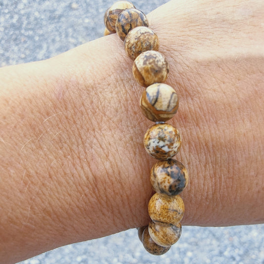 Bracelet en Jaspe paysage  - perles de 8 mm - qualité 💎💎💎