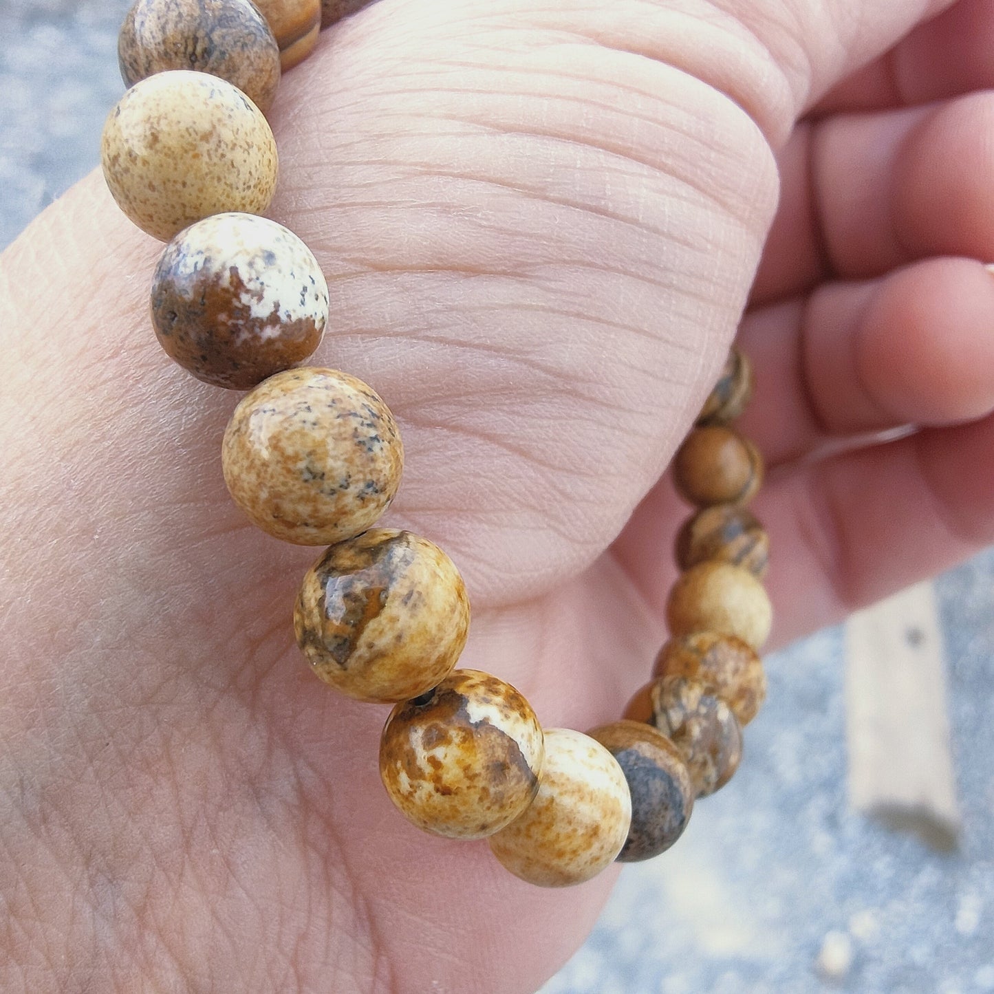 Bracelet en Jaspe paysage  - perles de 8 mm - qualité 💎💎💎