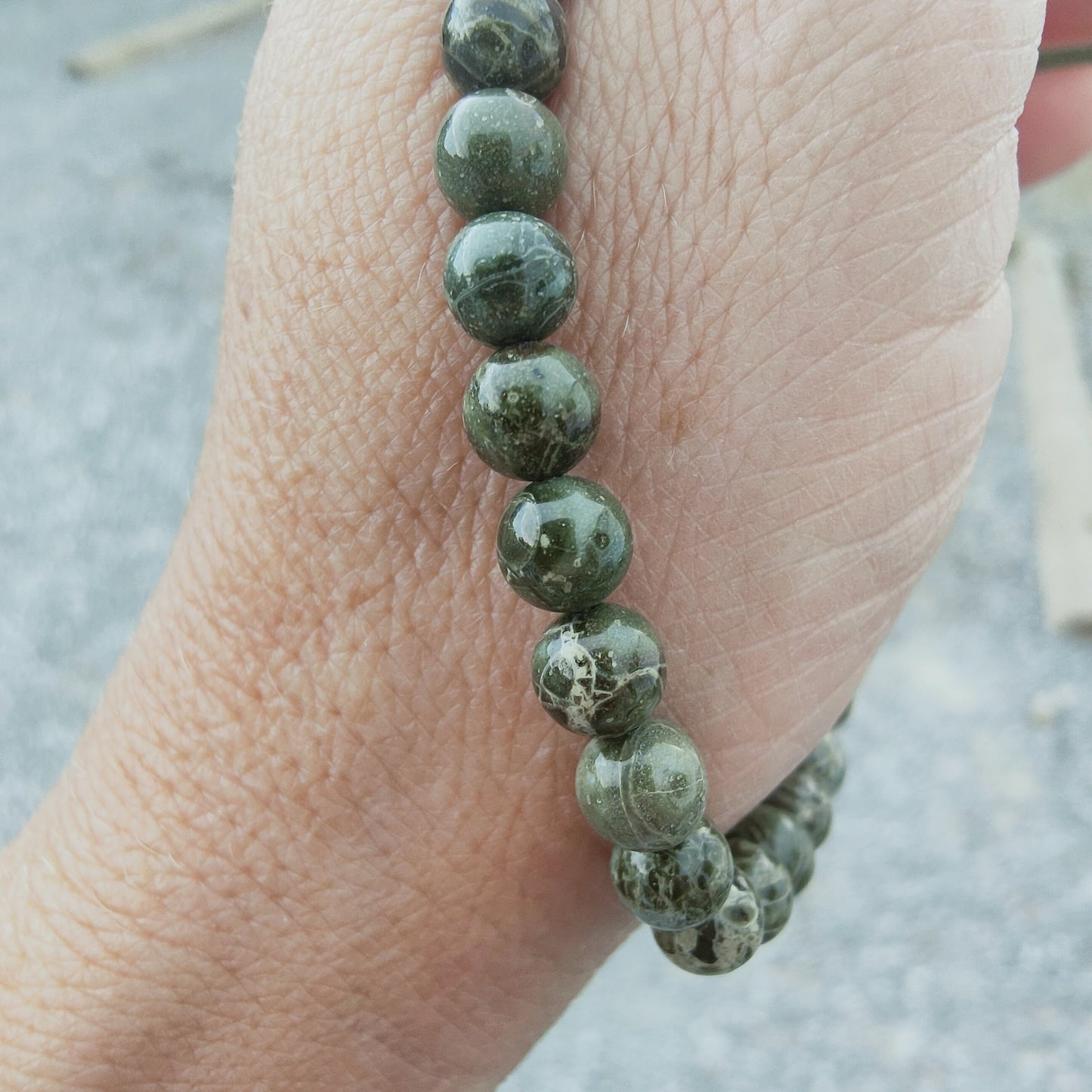 Bracelet en Jaspe Breschia vert - perles de 6 mm - qualité 💎💎💎💎