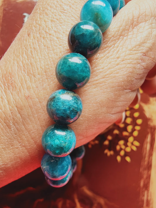 Bracelet en Apatite bleue - perles de 10  mm - qualité 💎💎💎💎💎💎