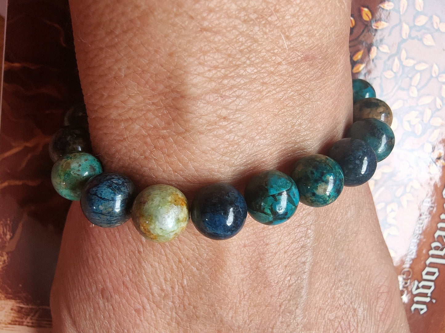 Bracelet en Chrysocolle Shattuckite du Pérou - perles de 10 mm - qualité 💎💎💎💎💎💎💎