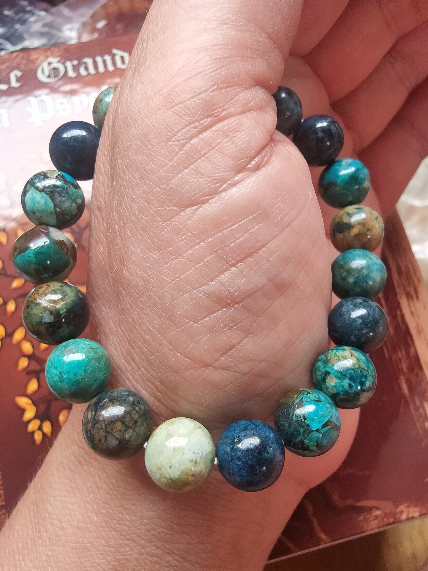 Bracelet en Chrysocolle Shattuckite du Pérou - perles de 10 mm - qualité 💎💎💎💎💎💎💎