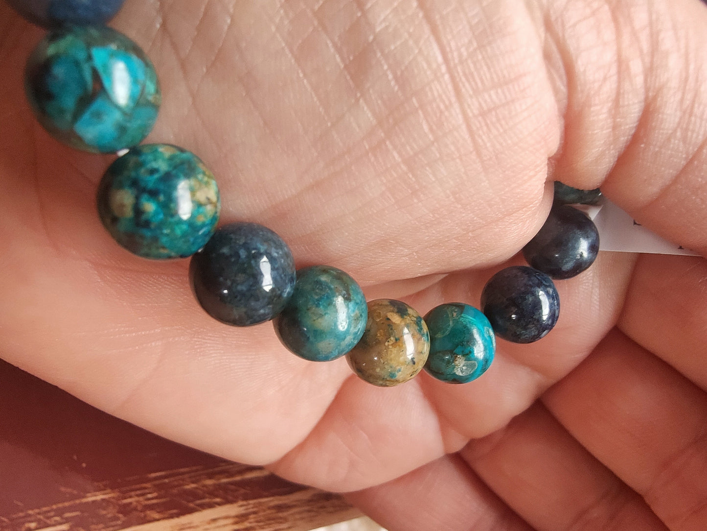 Bracelet en Chrysocolle Shattuckite du Pérou - perles de 10 mm - qualité 💎💎💎💎💎💎💎