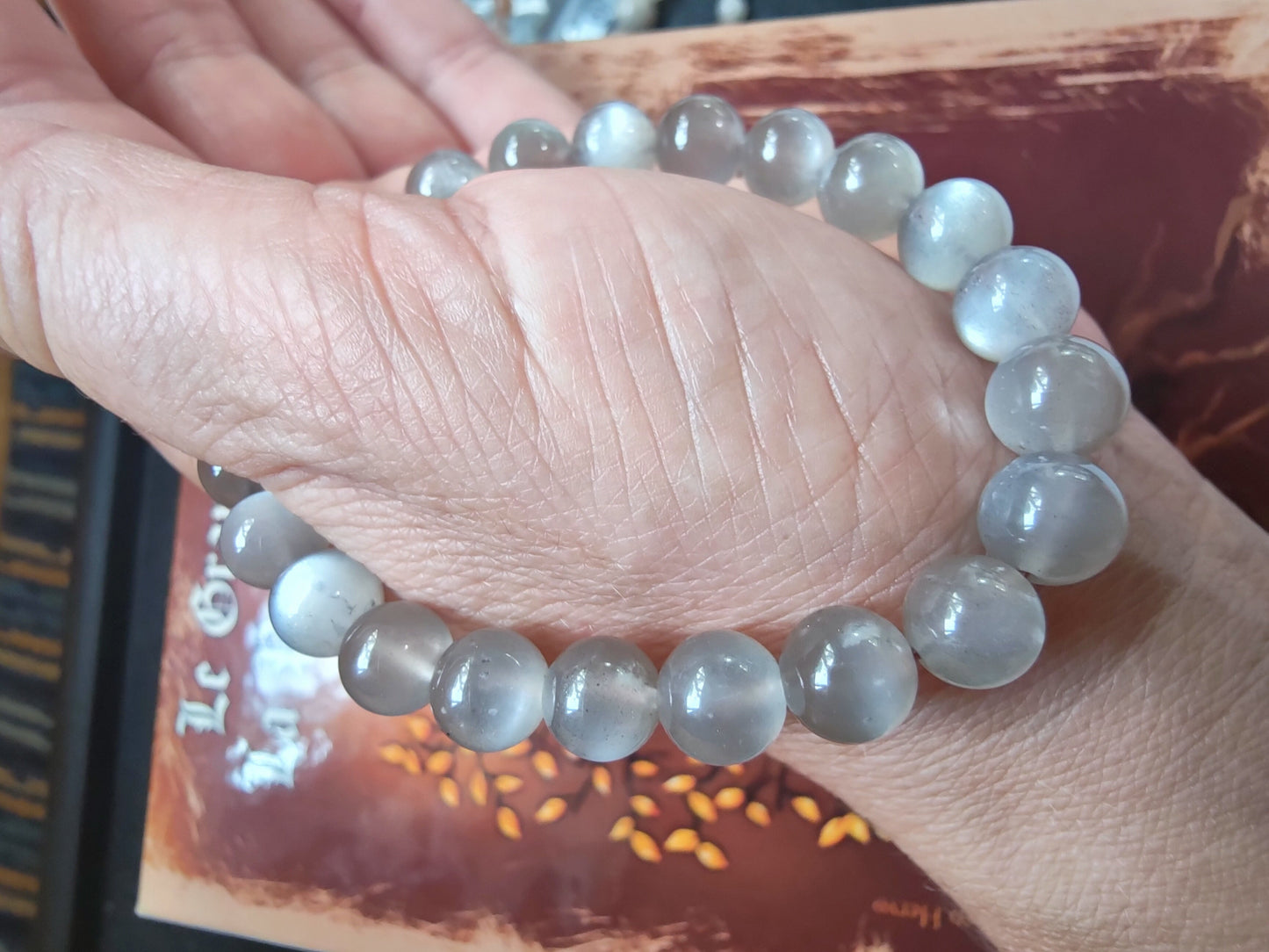 Bracelet en Pierre de lune grise - perles de 8 mm - qualité💎💎💎💎💎💎💎