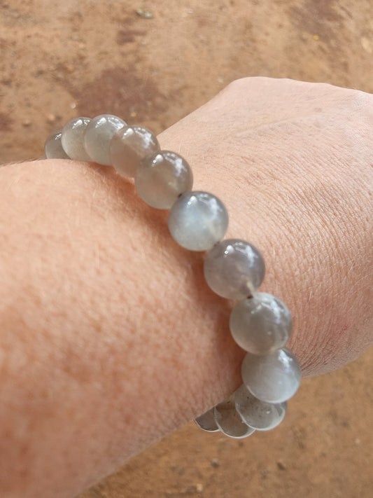 Bracelet en Pierre de lune grise - perles de 9/10 mm - qualité💎💎💎💎💎💎💎