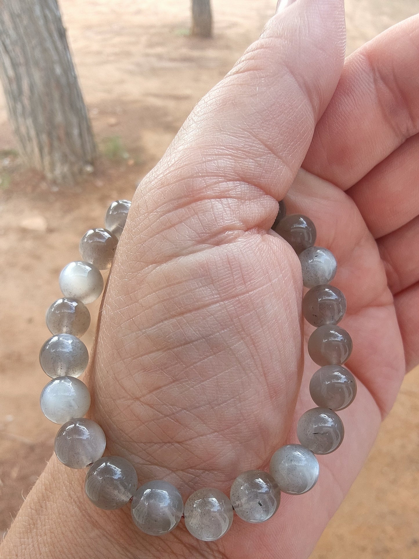 Bracelet en Pierre de lune grise - perles de 9/10 mm - qualité💎💎💎💎💎💎💎