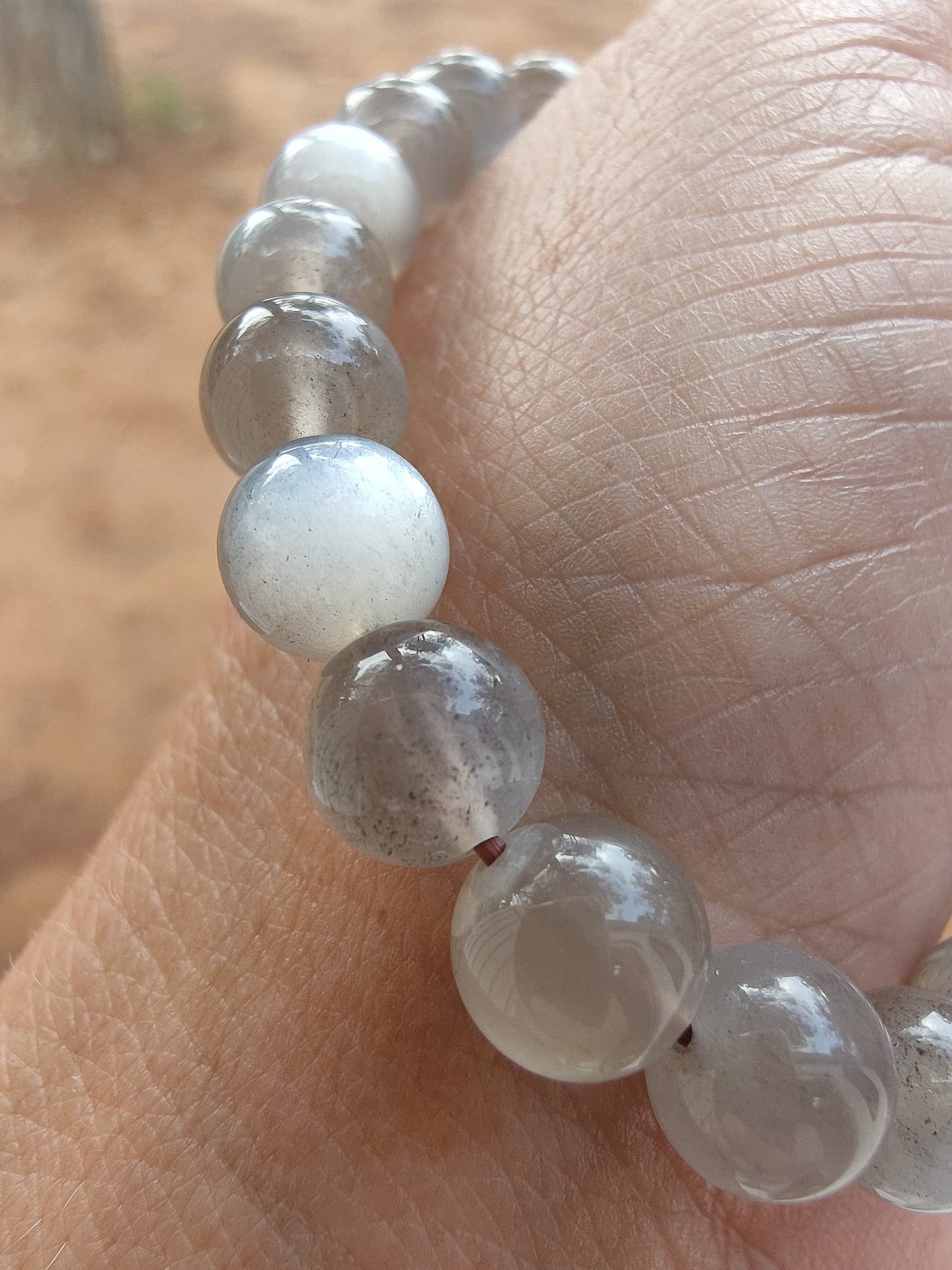Bracelet en Pierre de lune grise - perles de 9/10 mm - qualité💎💎💎💎💎💎💎